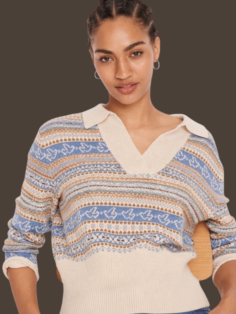 J.Crew Collared Fair Isle Sweater Lambs Wool-Blend Hthr Flax Peri Medium